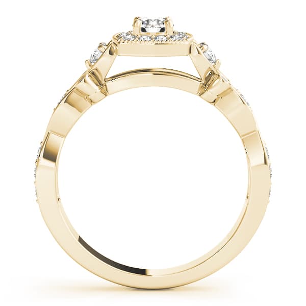 Vintage Style Halo Engagement Ring, style 51033, Side view in yellow gold