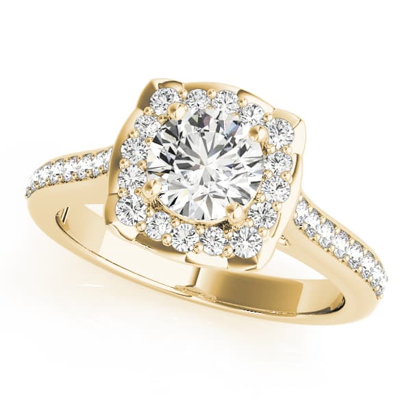 Single Row Halo Engagement Ring, style 51035, Front view in yellow gold