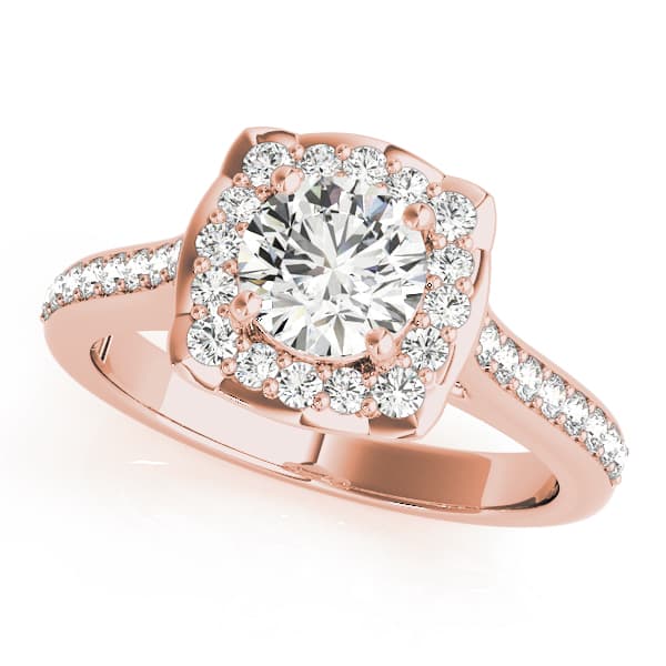 Single Row Halo Engagement Ring, style 51035, Front view in rose gold
