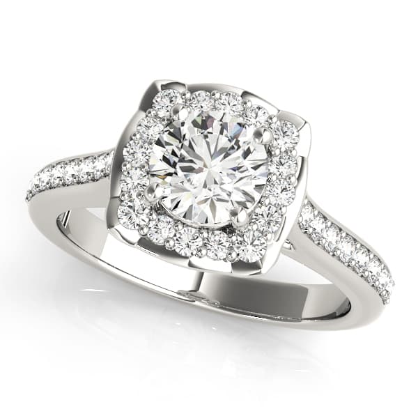 Single Row Halo Engagement Ring — style 51035 in 10k White Gold