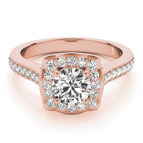 Single Row Halo Engagement Ring, style 51035, On hand view in rose gold