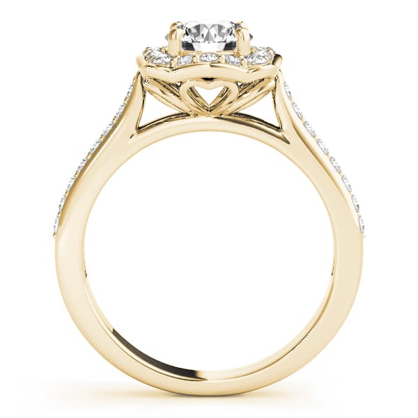 Single Row Halo Engagement Ring, style 51035, Side view in yellow gold