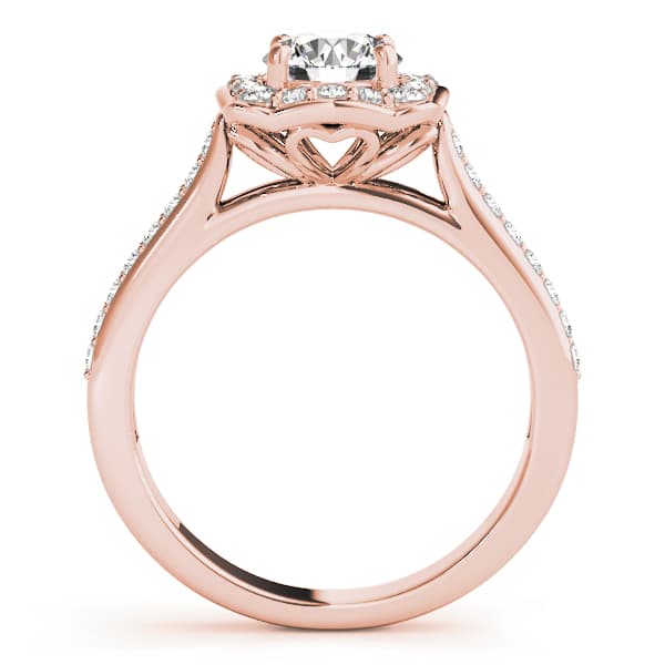 Single Row Halo Engagement Ring, style 51035, Side view in rose gold