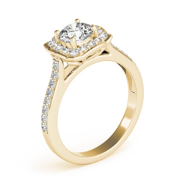 Single Row Halo Engagement Ring, style 51035, Top view in yellow gold