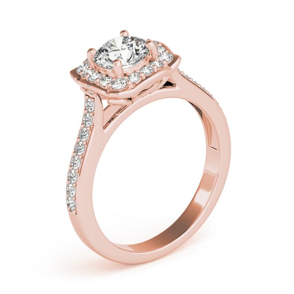 Single Row Halo Engagement Ring, style 51035, Top view in rose gold