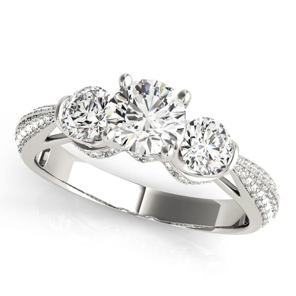 Vintage 3-Stone Pavé Hidden Halo Engagement Ring — style 51041 in 10k White Gold