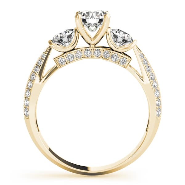 Vintage 3-Stone Pavé Hidden Halo Engagement Ring, style 51041, Side view in yellow gold