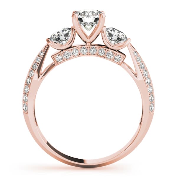 Vintage 3-Stone Pavé Hidden Halo Engagement Ring, style 51041, Side view in rose gold