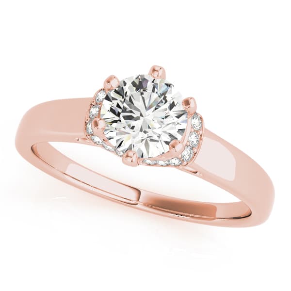 Solitaire Hidden Halo Engagement Ring, style 51042, Front view in rose gold