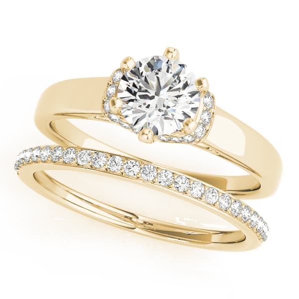 Solitaire Hidden Halo Engagement Ring, style 51042, On hand view in yellow gold