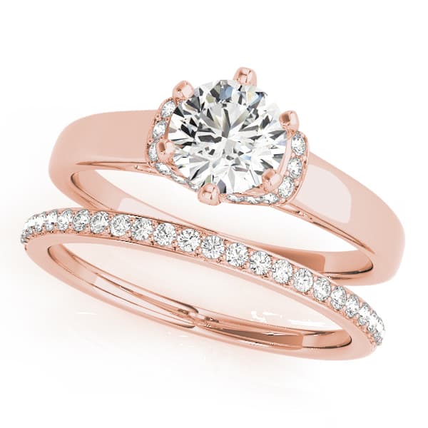 Solitaire Hidden Halo Engagement Ring, style 51042, On hand view in rose gold