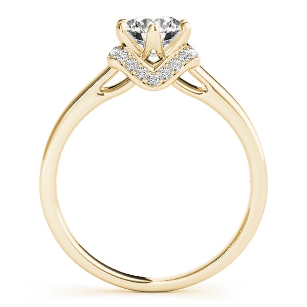 Solitaire Hidden Halo Engagement Ring, style 51042, Side view in yellow gold