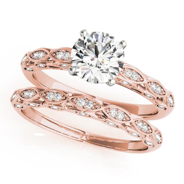 Vintage Inspired Engagement Ring, style 51044, On hand view in rose gold