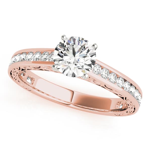 Vintage Inspired Channel Set Engagement Ring, style 51047, Front view in rose gold