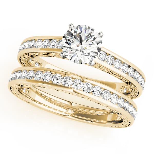 Vintage Inspired Channel Set Engagement Ring, style 51047, On hand view in yellow gold