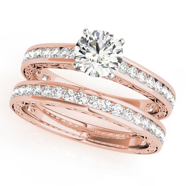 Vintage Inspired Channel Set Engagement Ring, style 51047, On hand view in rose gold
