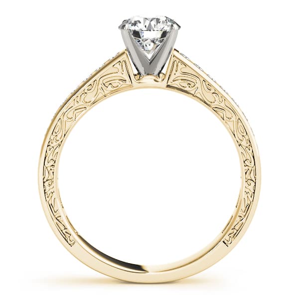 Vintage Inspired Channel Set Engagement Ring, style 51047, Side view in yellow gold