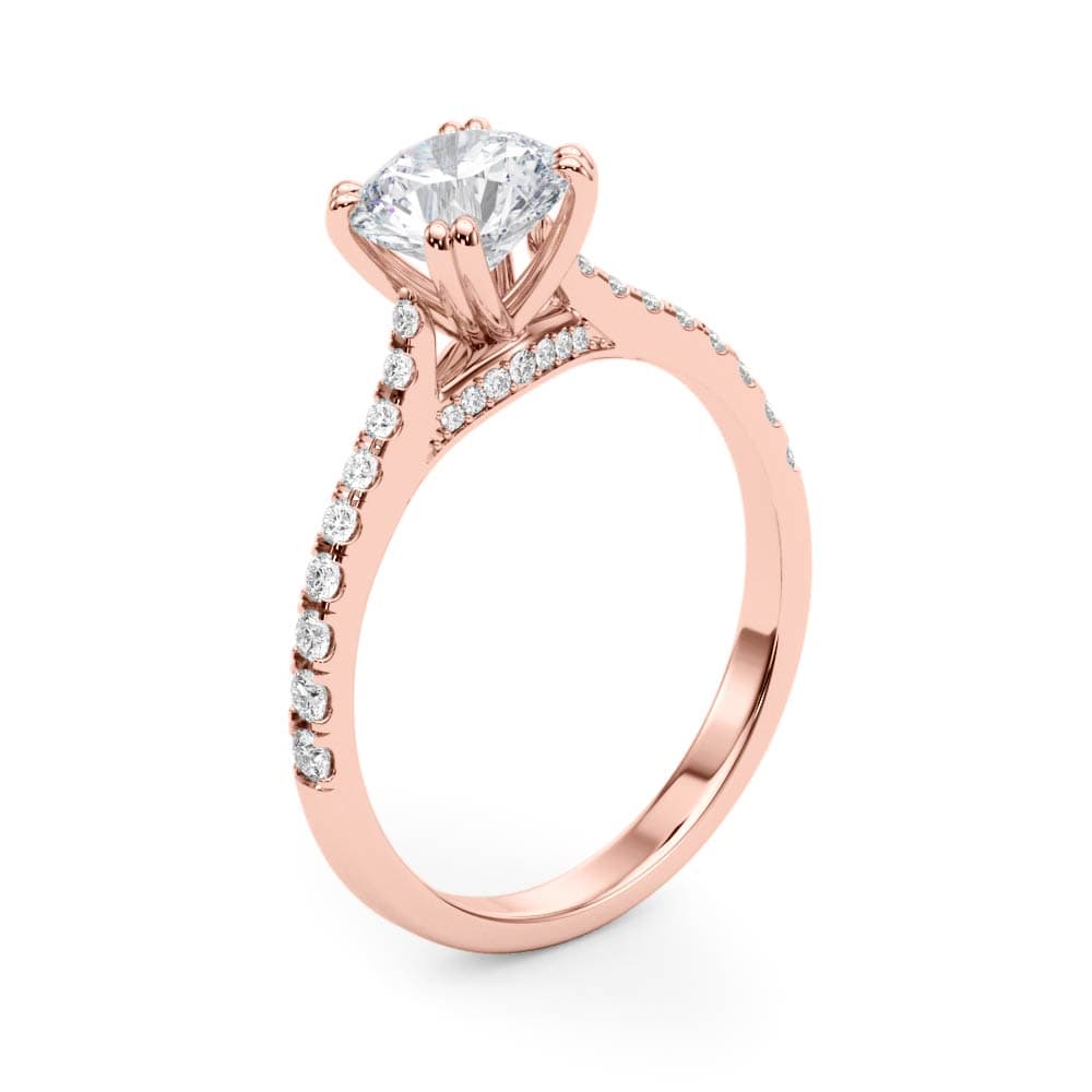 Double Prong Hidden Halo Engagement Ring, style 51048, Angle view in rose gold
