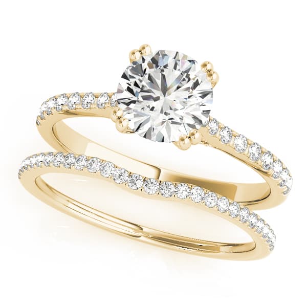 Double Prong Hidden Halo Engagement Ring, style 51048, On hand view in yellow gold