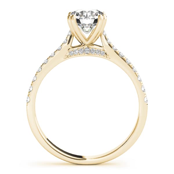 Double Prong Hidden Halo Engagement Ring, style 51048, Side view in yellow gold