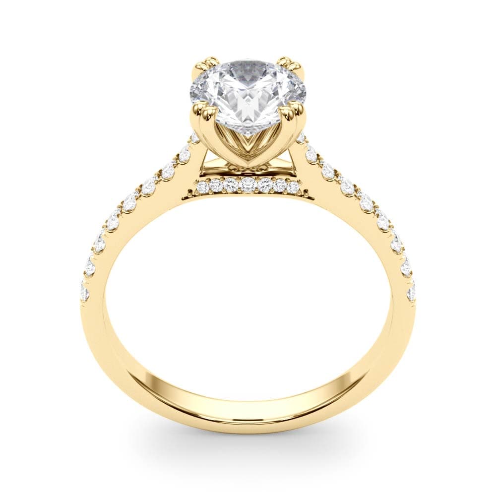 Double Prong Hidden Halo Engagement Ring, style 51048, Top view in yellow gold