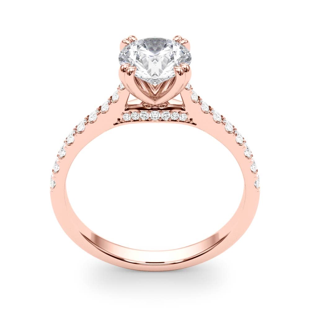 Double Prong Hidden Halo Engagement Ring, style 51048, Top view in rose gold