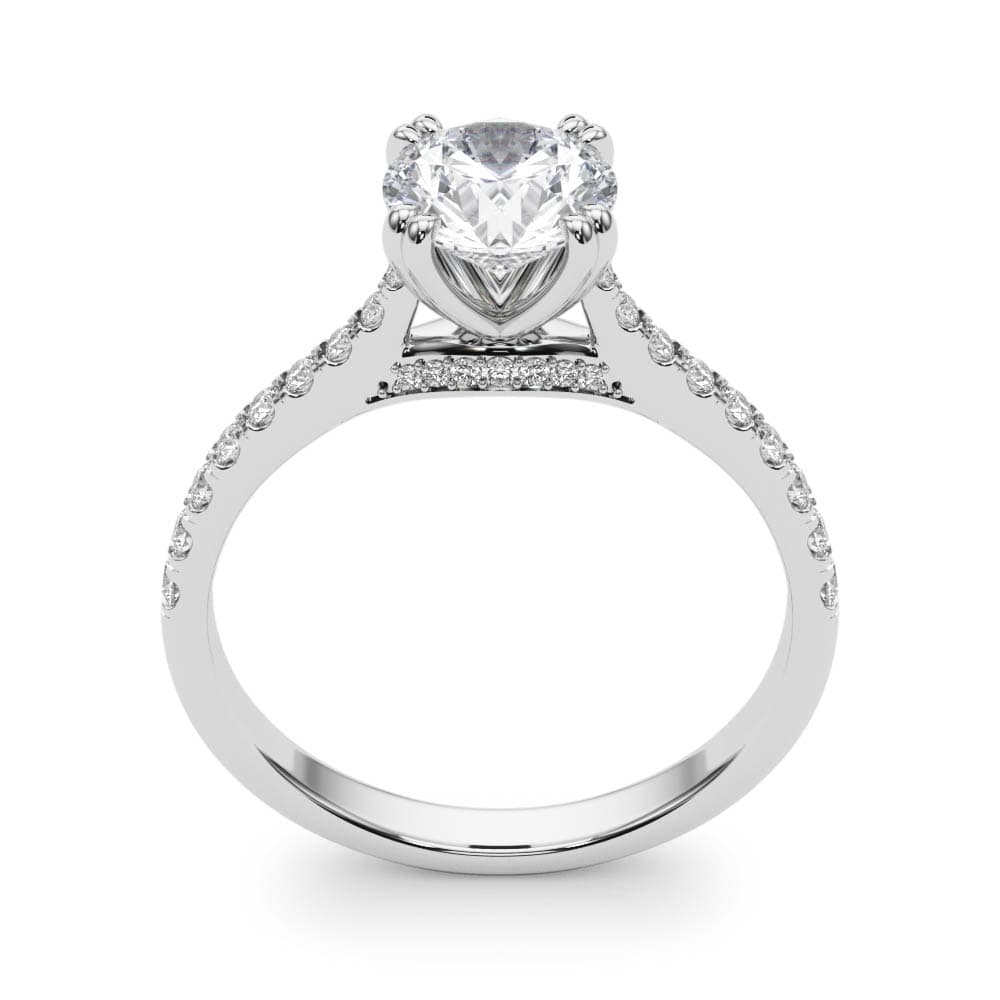Double Prong Hidden Halo Engagement Ring, style 51048, Top view in white gold or platinum