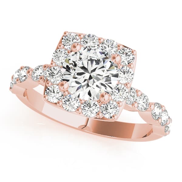 Scalloped Shape Round Halo Engagement Ring, style 51050, Front view in rose gold