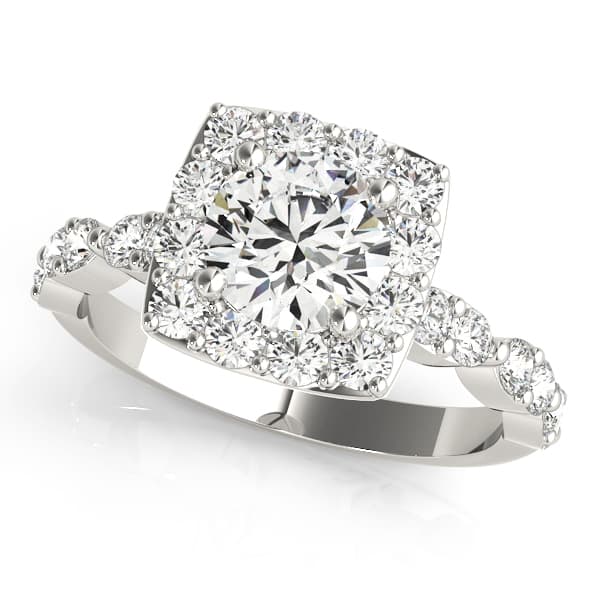 Scalloped Shape Round Halo Engagement Ring — style 51050 in 10k White Gold