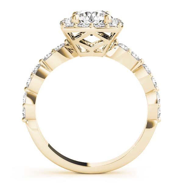 Scalloped Shape Round Halo Engagement Ring, style 51050, Side view in yellow gold