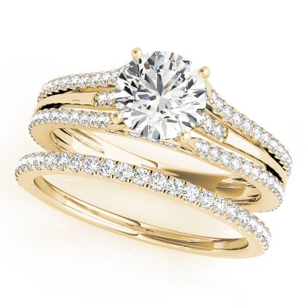 Multi-Row Hidden Halo Engagement Ring, style 51051, On hand view in yellow gold