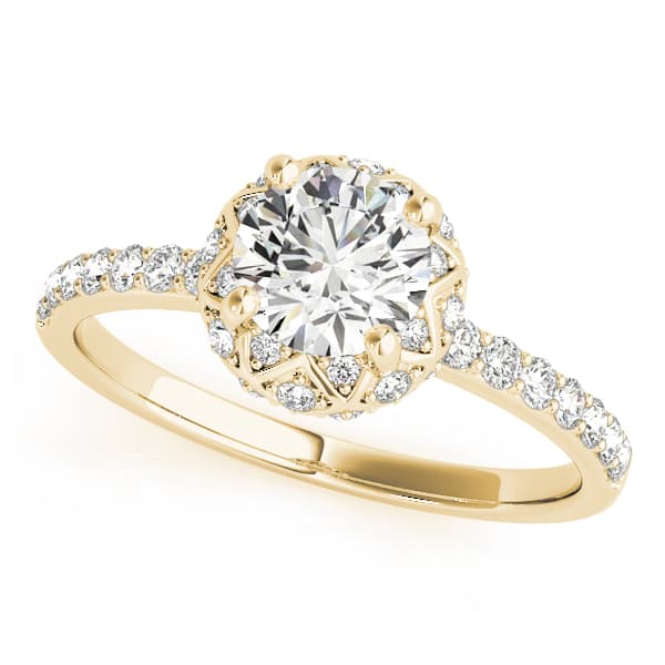 Vintage Single Row Halo Engagement Ring, style 51053, Front view in yellow gold