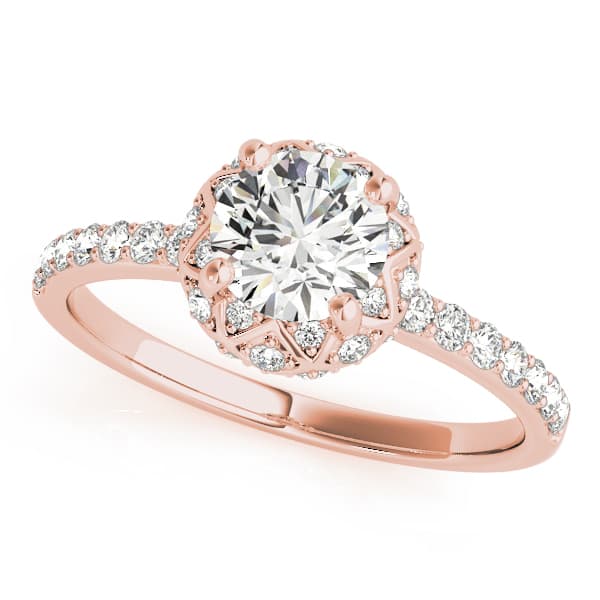 Vintage Single Row Halo Engagement Ring, style 51053, Front view in rose gold