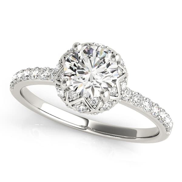 Vintage Single Row Halo Engagement Ring in White gold