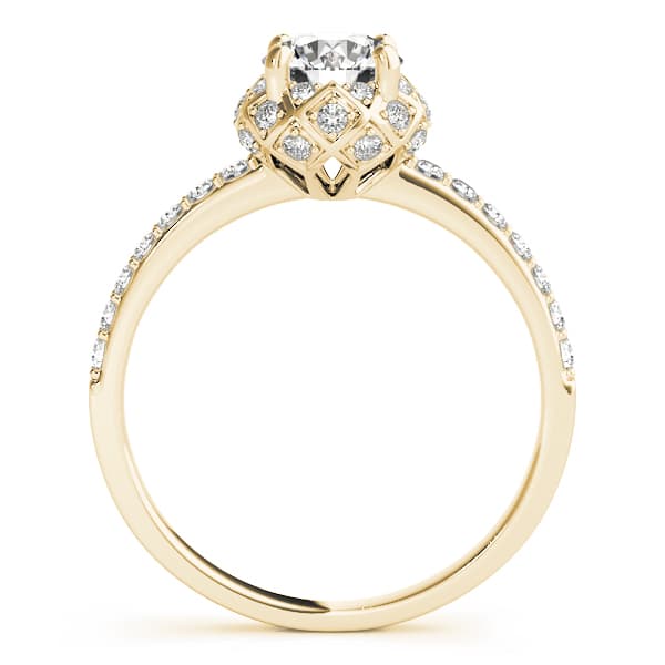 Vintage Single Row Halo Engagement Ring, style 51053, Side view in yellow gold