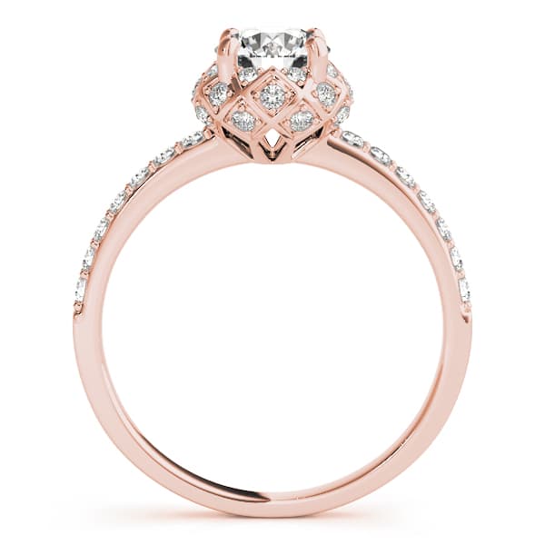 Vintage Single Row Halo Engagement Ring, style 51053, Side view in rose gold