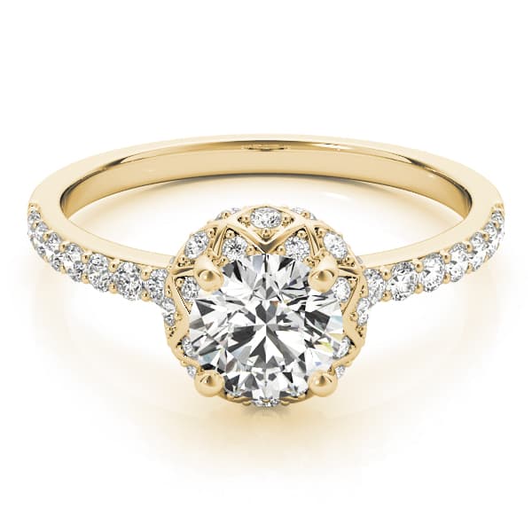 Vintage Single Row Halo Engagement Ring, style 51053, Top view in yellow gold