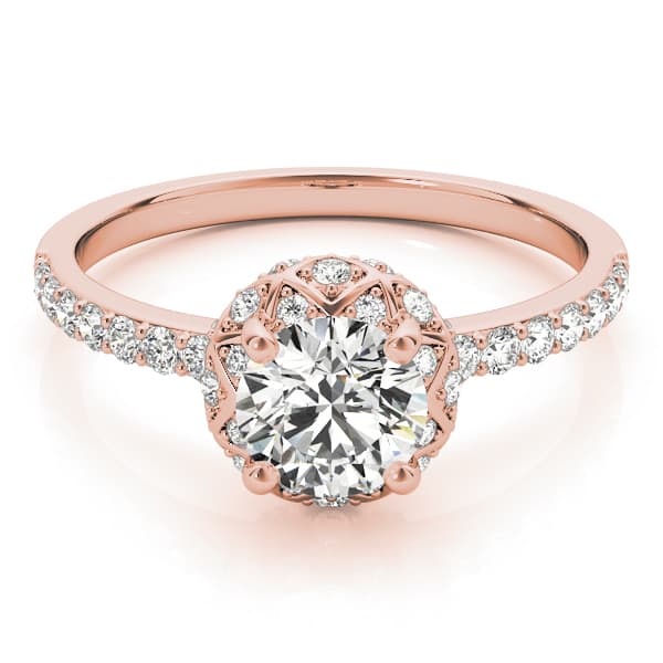 Vintage Single Row Halo Engagement Ring, style 51053, Top view in rose gold