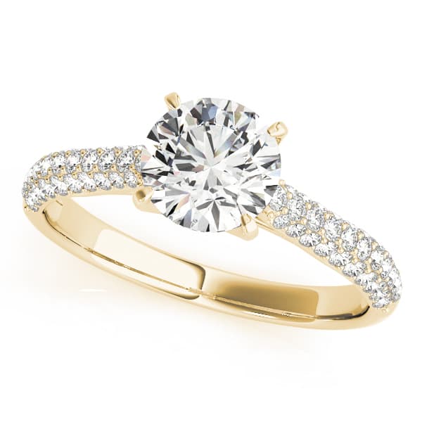 Round Pavé Engagement Ring, style 51055, Front view in yellow gold