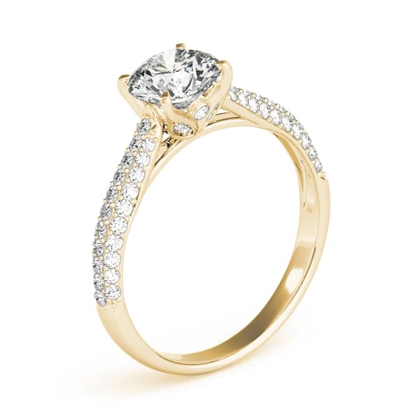 Round Pavé Engagement Ring, style 51055, Angle view in yellow gold