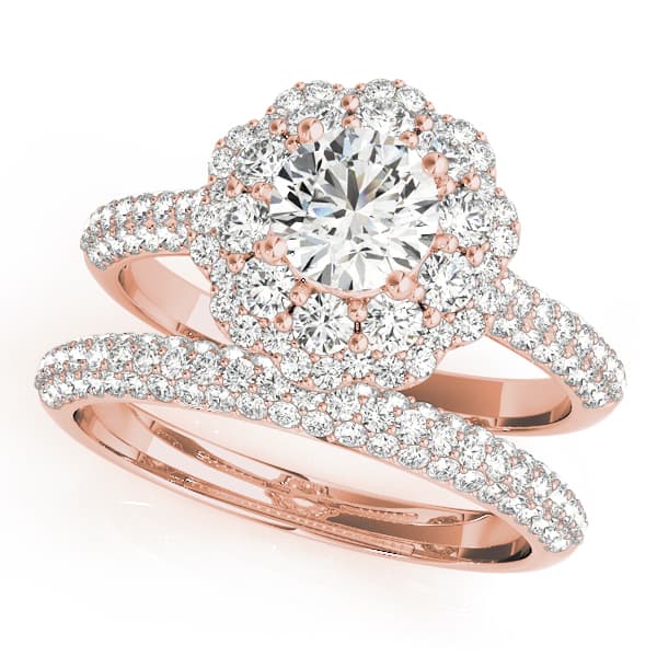 Double Halo Pavé Engagement Ring, style 51056, On hand view in rose gold