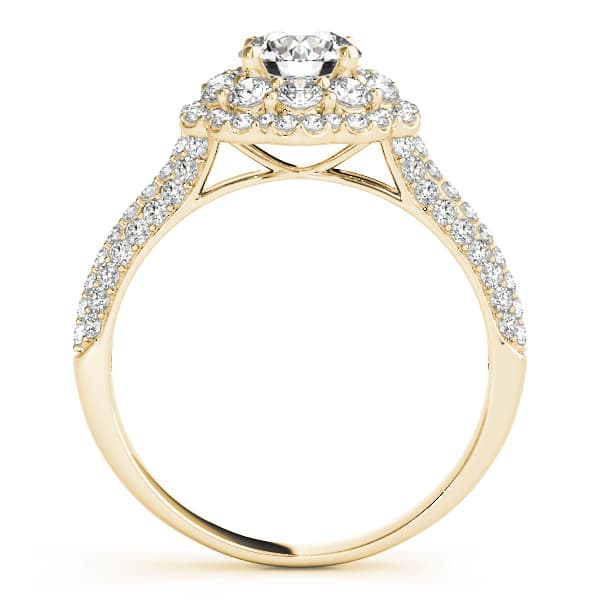 Double Halo Pavé Engagement Ring, style 51056, Side view in yellow gold