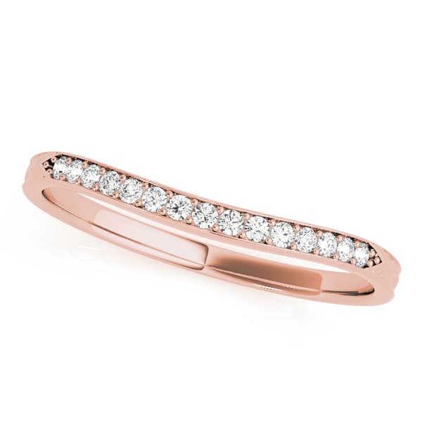 Single Row Prong In Channel Curved Wedding Band (0.06 ct. tw.), Front view in rose gold