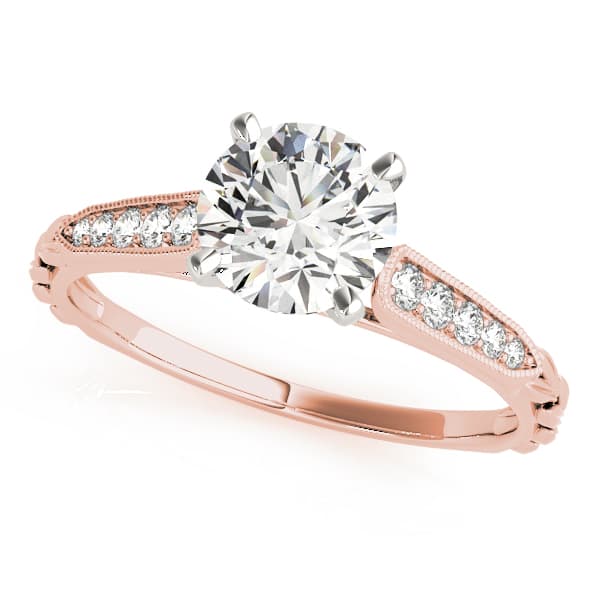Vintage Inspired Single Row Engagement Ring, style 51059, Front view in rose gold