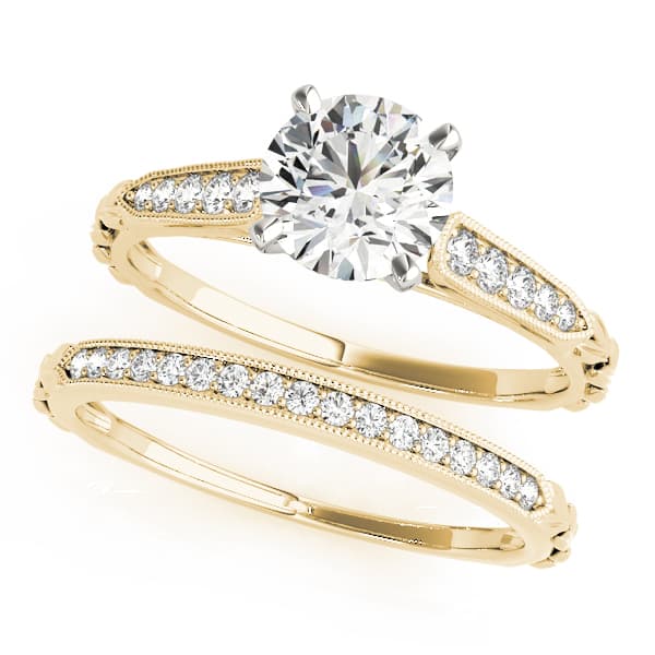Vintage Inspired Single Row Engagement Ring, style 51059, On hand view in yellow gold