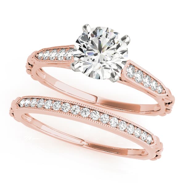 Vintage Inspired Single Row Engagement Ring, style 51059, On hand view in rose gold