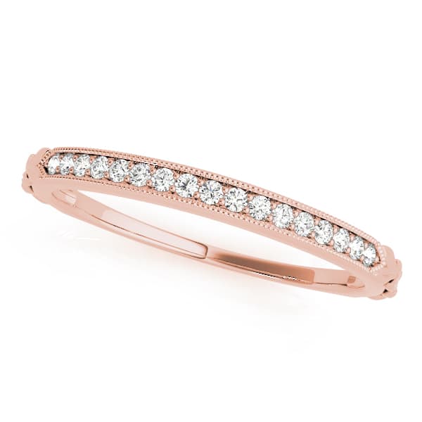 Vintage-Inspired Milgrain Wedding Band (0.05 ct. tw.), Front view in rose gold