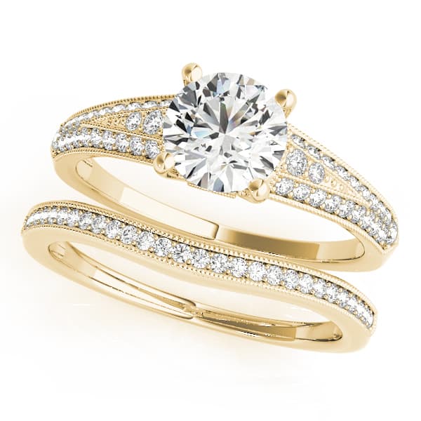 Vintage Multi-Row Milgrain Engagement Ring, style 51060, On hand view in yellow gold