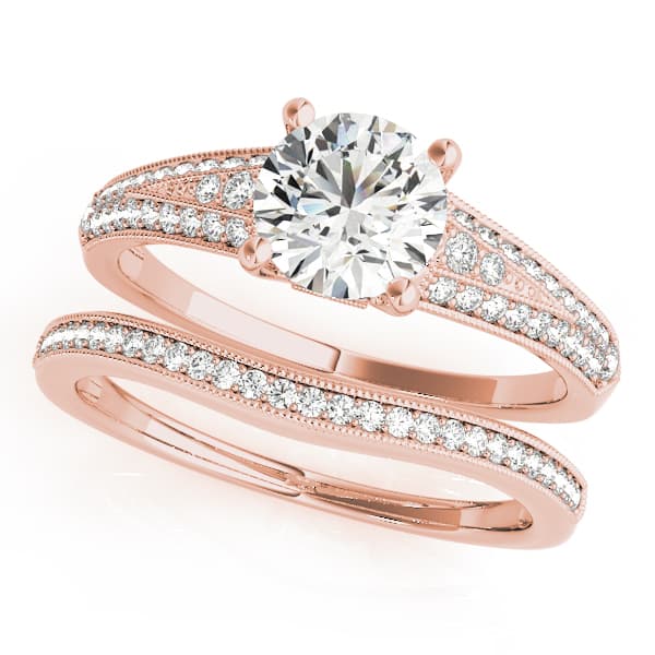 Vintage Multi-Row Milgrain Engagement Ring, style 51060, On hand view in rose gold