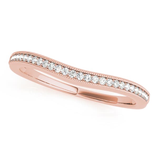 Prong Set Milgrain Curved Wedding Rings (1/8 ct. tw.), Front view in rose gold